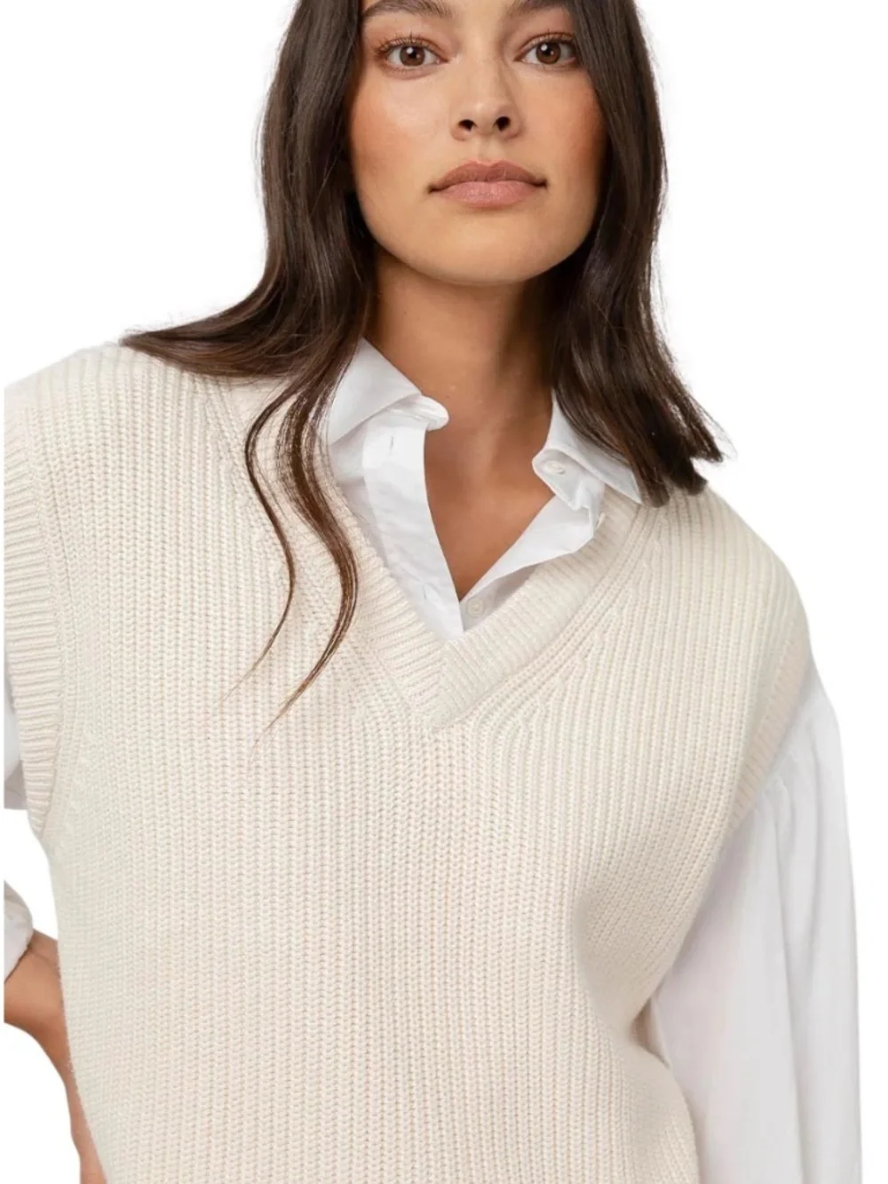 Rails Designer Chandler Classic Cotton/Cashmere Sweater Vest Cream Size Small